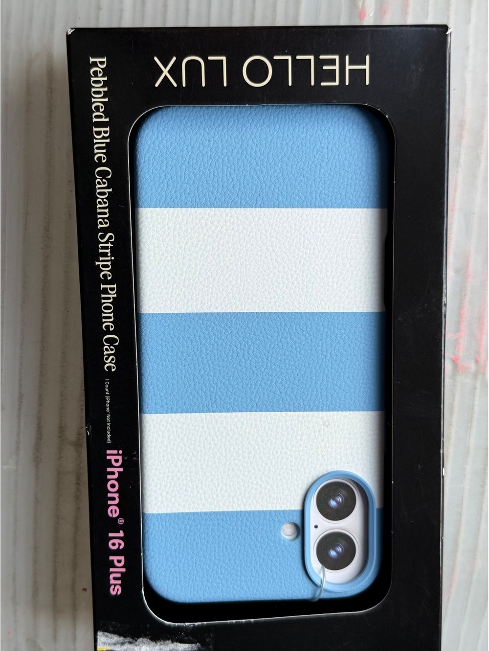 Hello Lux Pebbled Blue Cabana Stripe Phone Case for iPhone 16 Plus